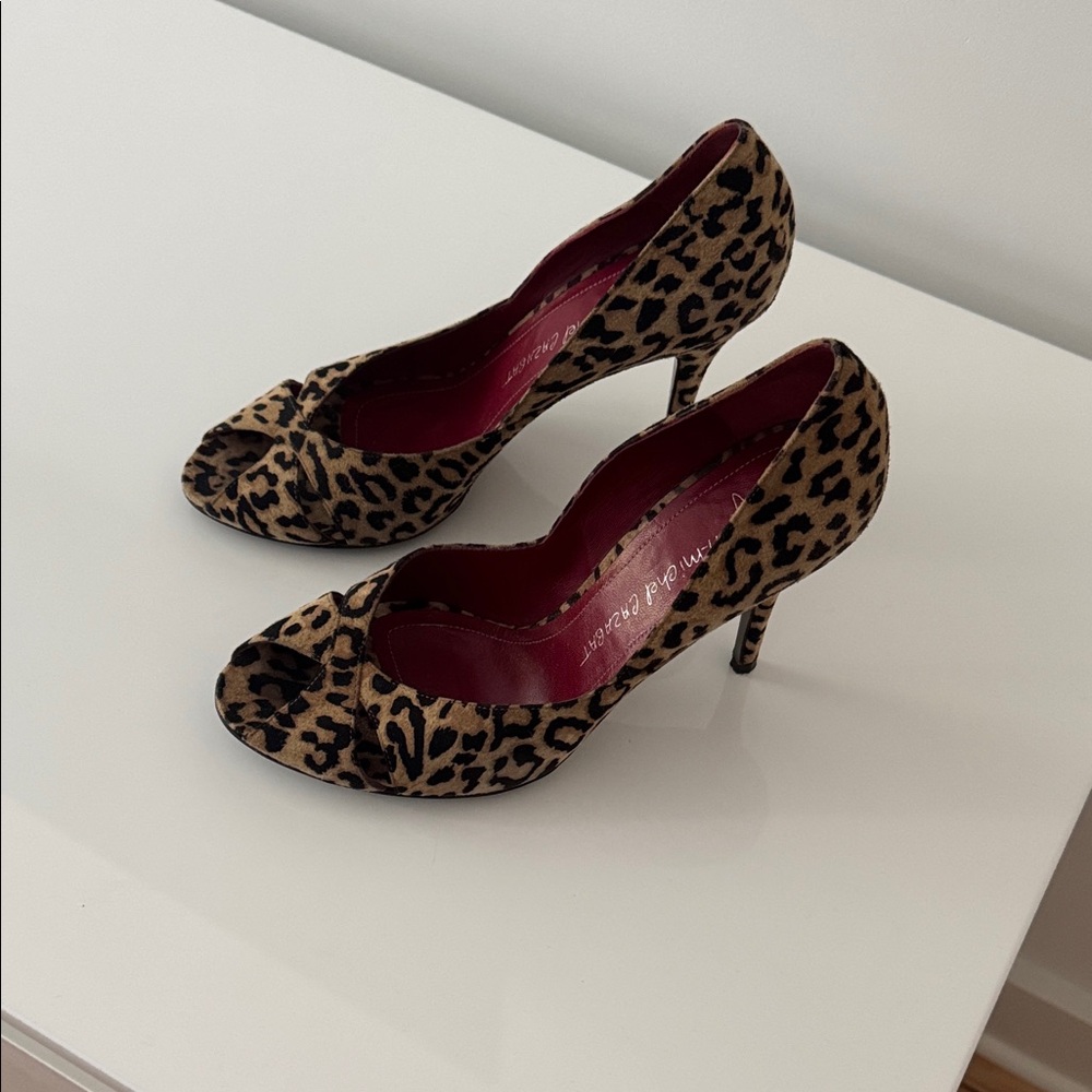 Jean-Michel Cazabat Leopard Print Peep Toe Heels